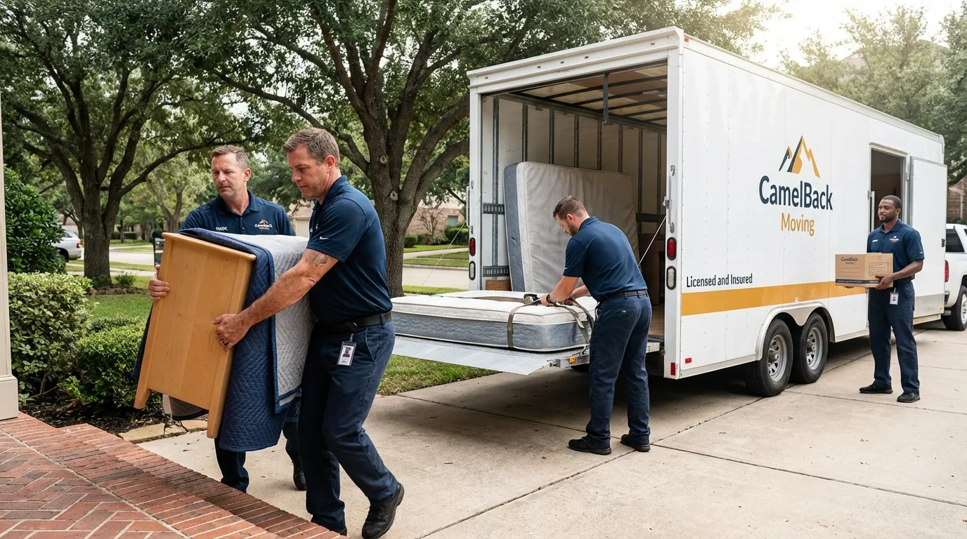 Crew loading residential truck for cross-state move from Bay Shore, NY