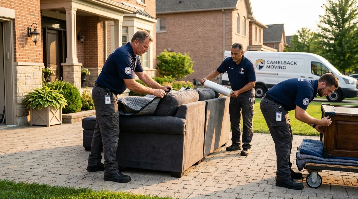 Large estate moving crew wrapping furniture in Bay Shore, NY