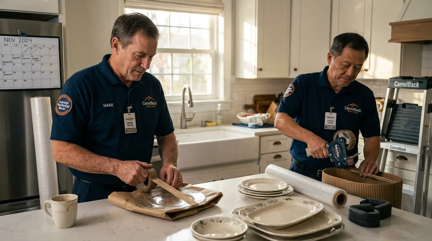 Professional crew packing kitchen dishware in Bay Shore, NY